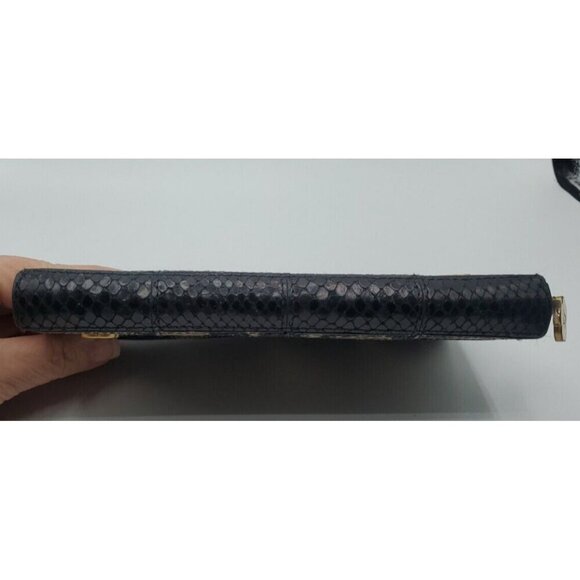 ERIC JAVITS Reptile Patchwork Leather Black Tan Zip Around Wallet - Picture 3 of 15